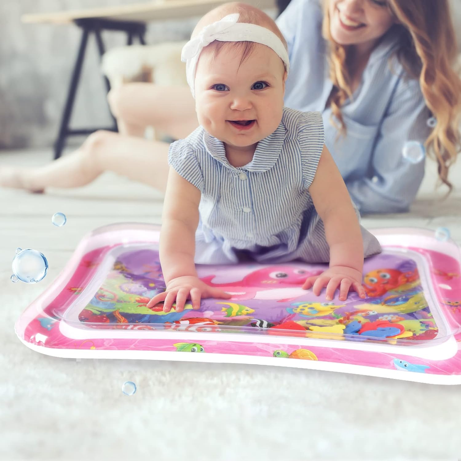Hitituto Inflatable Tummy Time Mat Premium Baby Water Play Mat Fun Activity Center for Baby's Stimulation Growth and Sensory Development Ideal Infants Toddlers Baby Girls Toy for 3 6 9 12 24 Months - Image 5